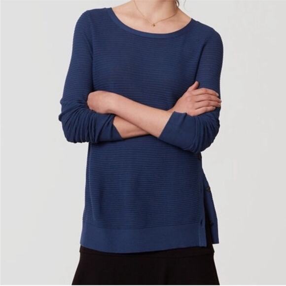 Ann Taylor LOFT Blue Sweater with Side Buttons, EUC, Size Medium, MSRP $89 - Picture 1 of 11